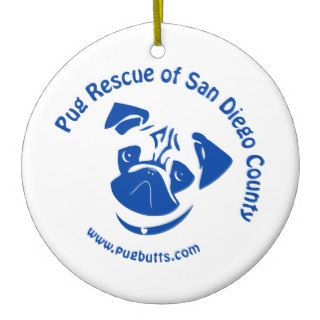 Pug Rescue San Diego County Logo   Blue Ornaments