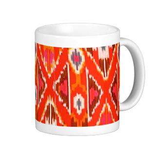 Orange Ethnic Western Texan Mexican Ikat Pattern Mugs