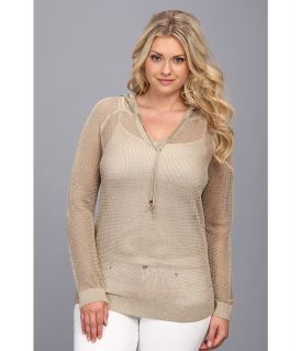 MICHAEL Michael Kors Plus Size L/S Raglan Lurex Hoodie Sweater Womens Sweater (Khaki)