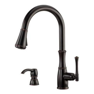 Pfister Wheaton Single Handle Pull Down Sprayer Kitchen Faucet with Soap Dispenser in Tuscan Bronze GT529 WHY