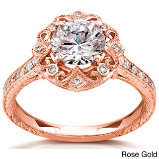 14k Gold Moissanite and 1/5ct TDW Diamond Antique style Engagement Ring (G H, I1 I2) Annello Women's Moissanite Rings