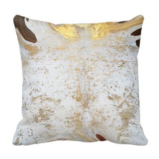Spotted Gold and White Cowhide Leather Print Throw Pillow