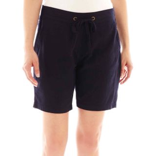 St. Johns Bay Linen Bermuda Shorts   Petite, Navy, Womens