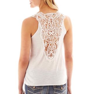 Almost Famous Sleeveless Tie Front Crochet Back Top, White