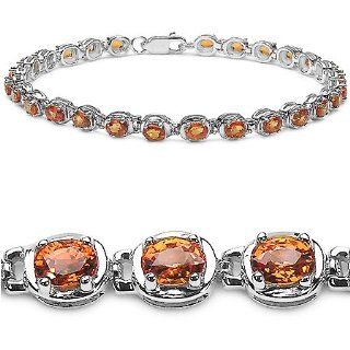 6.50 Carat Genuine Orange Sapphire Silver Bracelet Tennis Bracelets Jewelry