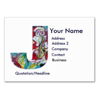 CHRISTMAS J LETTER / SANTA CLAUS WITH SAX BUSINESS CARD TEMPLATES
