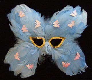 Light Blue with Butterflies Peacock Venetian Butterfly Feather Mask Halloween 