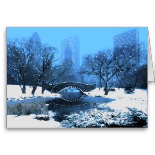 Central Park Bridge at Twilight in the Snow Cards