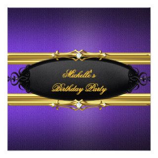 Purple Birthday Party Gold Black Diamond Custom Invite