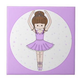 Pretty Little Cartoon Ballerina Girl in Purple Ceramic Tile