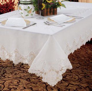 Imperial Embroidered Vintage Lace Design 60" X 90" Oblong / Rectangle Tablecloth in White   Violet Linen