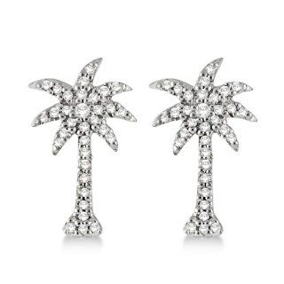 Palm Tree Shaped Diamond Earrings 14k White Gold (0.25ct) Dangle Earrings Jewelry