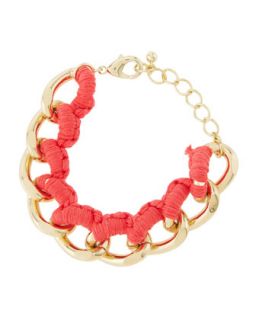 Knot Threaded Chain Wrap Bracelet, Neon Pink