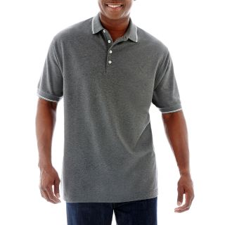 CLAIBORNE Short Sleeve Stretch Piqué Polo Big and Tall, Charcoal Hthr, Mens