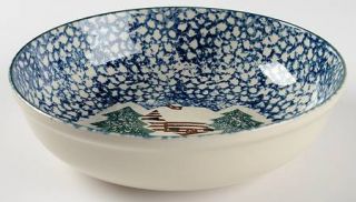 Tienshan Cabin In The Snow 9 Round Vegetable Bowl, Fine China Dinnerware   Blue