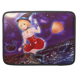 Cute anime witch girl with flying pet cats MacBook pro sleeves