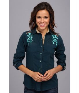 Cruel Solid W/ All Over Wash And Embroidery Womens Long Sleeve Button Up (Green)