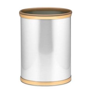 Kraftware Brushed Chrome and Brass Mylar Waste Basket with 3/4 in. Brushed Brass Band and Gold Bumper 76474