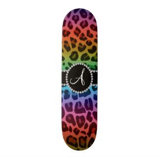 Monogram rainbow leopard print circle custom skateboard
