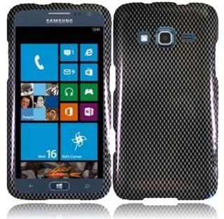 Samsung I8675 ATIV S Neo (Sprint) 2 Piece Snap On Glossy Hard Plastic Image Case Cover, Black/Grey Carbon Fiber Cover + LCD Clear Screen Saver Protector Cell Phones & Accessories