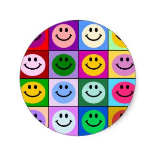 Multicolored Smiley Squares Round Sticker
