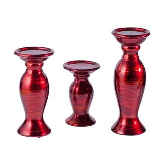 Red Striped Ceramic Candle Stand Set (Set of 3) Elements Candles & Holders
