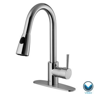 VIGO Single Handle Chrome Pullout Spray Kitchen Faucet with Deck Plate Vigo Kitchen Faucets
