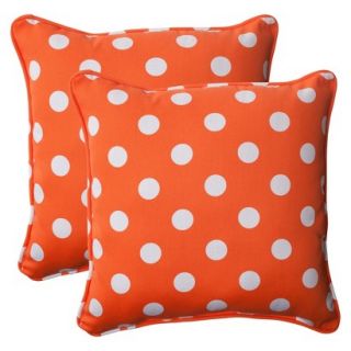 Outdoor 2 Piece Square Toss Pillow Set   Orange/White Polka Dot