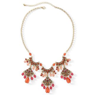Fuchsia Triple Charm Gold Tone Necklace, Pink