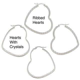 La Preciosa Stainless Steel Crystal or Rib Design Heart Earrings La Preciosa Stainless Steel Earrings