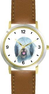 Old English Sheepdog JP Dog   WATCHBUDDY� DELUXE TWO TONE THEME WATCH   Arabic Numbers   Brown Leather Strap Children's Size Small ( Boy's Size & Girl's Size ) WatchBuddy Watches