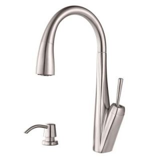 Pfister Zuri Single Handle Pull Down Sprayer Kitchen Faucet with Soap Dispenser in Stainless Steel GT529 MPS