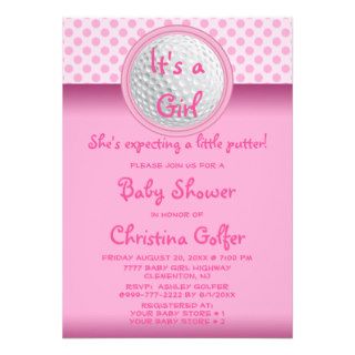 Golf Ball Golfer Pink Funny Its A Girl Baby Shower Announcements