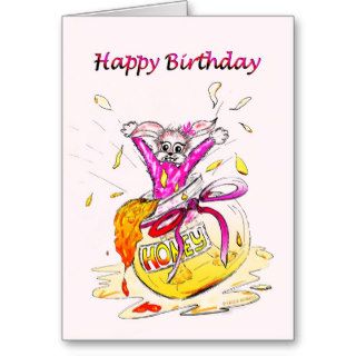 Honey Bunny Happy Birthday fun pink drawing card