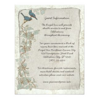 Rustic Teal Birds Damask Wedding Information Card