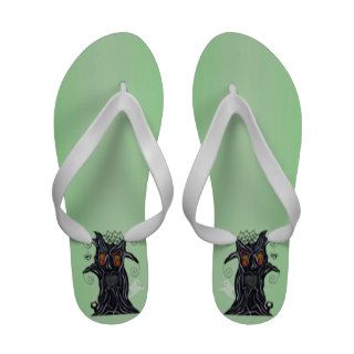 Scary Black Tree Face Ghost Cat Spider Halloween Flip Flops