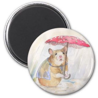 Rainy Day   Hamster with funny Mushroom Umbrella Refrigerator Magnet