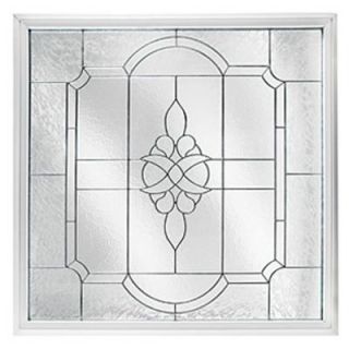Hy Lite 25 in. x 25 in. Satin Nickel Caming Victorian Pattern Deco Glass Tan Vinyl Fin Fixed Picture Window with Privacy Glass DF2626VCPETNV1500STNIK