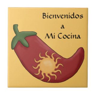 Fun Spanish Hot Red Chile Pepper Kitchen Welcome Ceramic Tiles