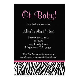 Black White Pink Zebra Print Baby Shower Personalized Invitations
