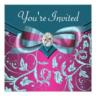 Fuchsia Hot Pink Teal Blue All Occasion Party Custom Invitation