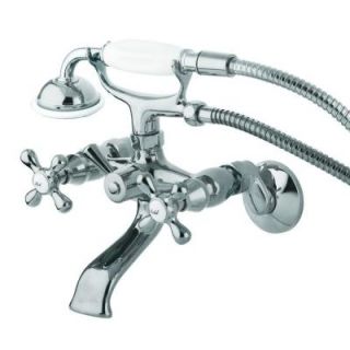 Kingston Brass Wall Mount Adjustable Centers 3 Handle Claw Foot Tub Faucet with Hand Shower in Chrome HKS265C