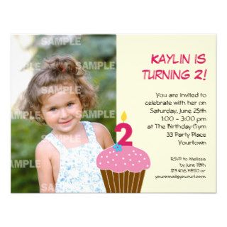 Sweet Cupcake 2nd Birthday Party Invitation