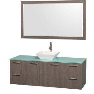 Wyndham Collection Amare 60 in. Vanity in Grey Oak with Glass Vanity Top in Aqua and White Porcelain Sink WCR410060GOGRD28W