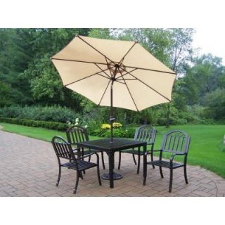 Oakland Living Rochester 40 in. x 40 in. 5 Piece Patio Dining Set with Tilting Umbrella and Stand 6135 3830 4005 BG 4101 7 HB