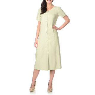 La Cera Women's Sage Green Silk Button front Dress La Cera Casual Dresses