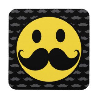 Retro Funky Smiley Mustache Moustache Drink Coaster