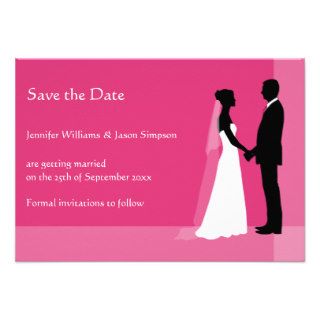 Save the Date Bride & Groom on Bright Pink Personalized Announcement