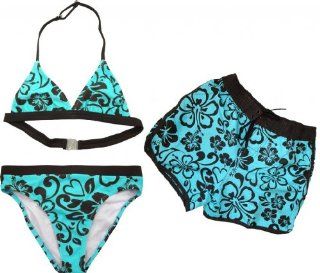 Step In Mädchen Bikini Set Hawaii mit Strandshort, Größe 164, türkis/braun Sport & Freizeit