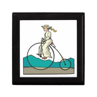 Woman Riding Penny Farthing Bicycle Jewelry Boxes